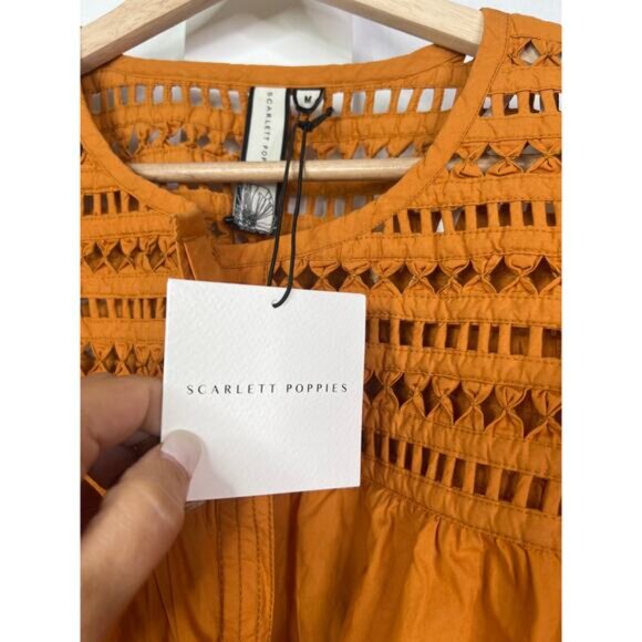 NWT Scarlet Poppies Flutter Sleeve Ishrant Short Dress Golden Oak Size: Medium - Picture 4 of 8